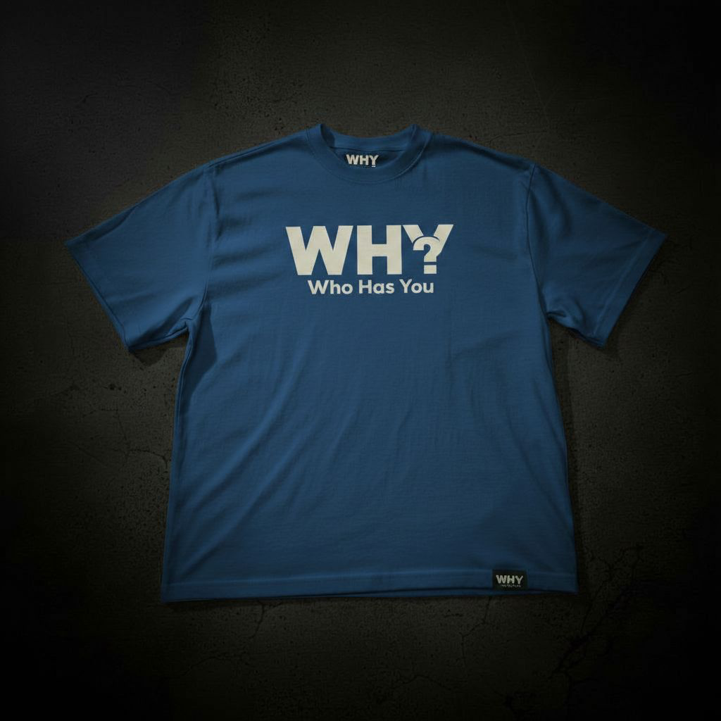 The Question Tee Blue front view