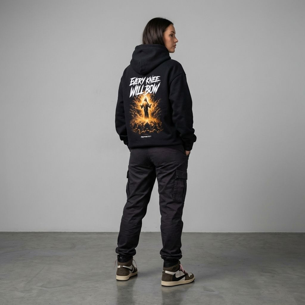Every Knee Will Bow hoodie back graphic